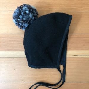 Briar Baby 12-18m black wool pom bonnet